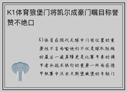 K1体育狼堡门将凯尔成豪门瞩目称誉赞不绝口